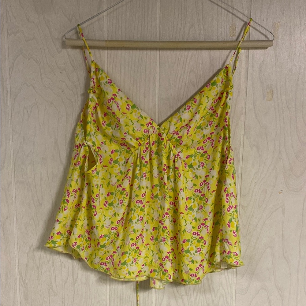 Free People Yellow Floral Spaghetti Strap Tank